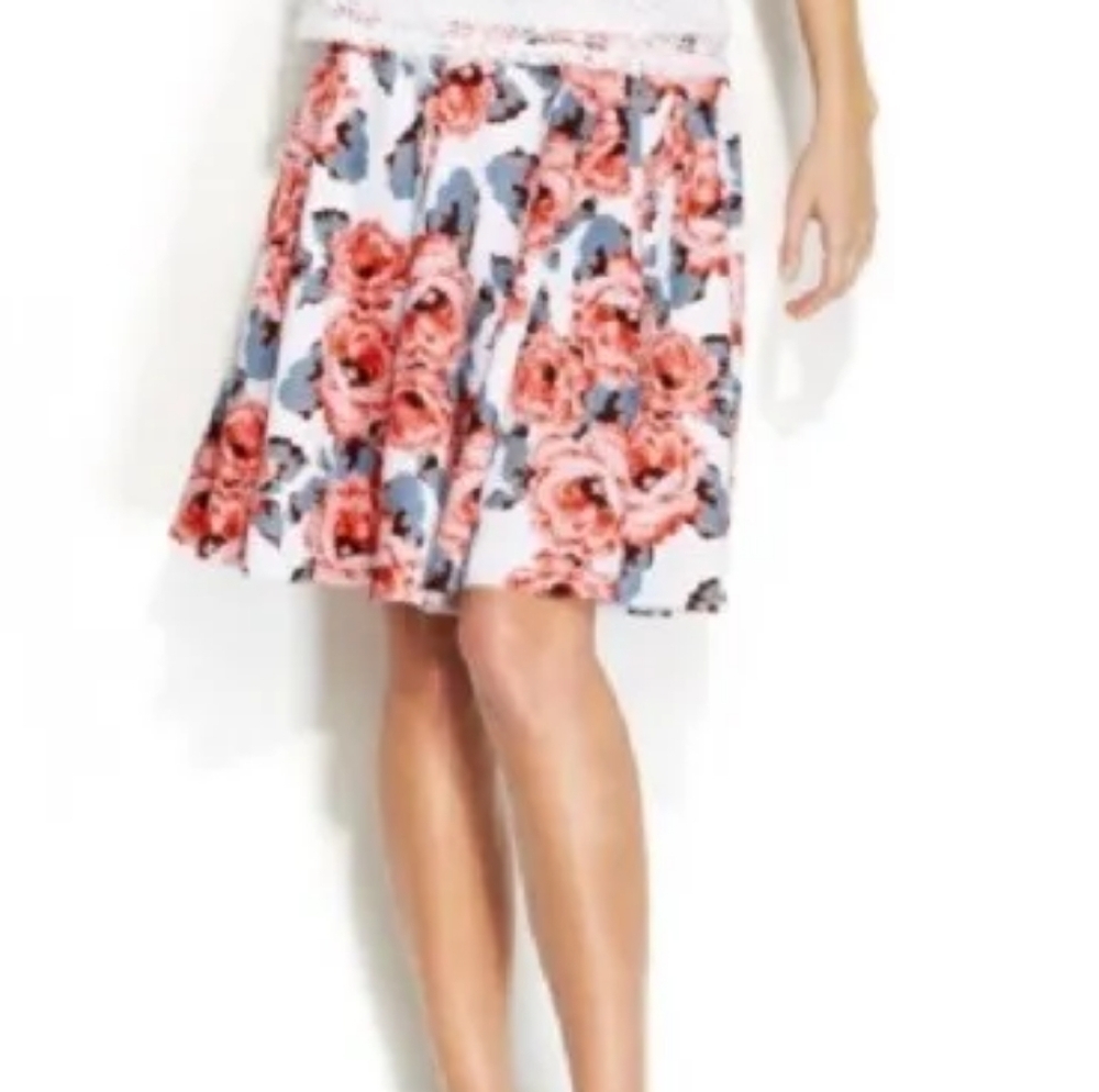 INC Pleated Floral A-Line Mini Skirt - Sugar Plum Roses Size 16W